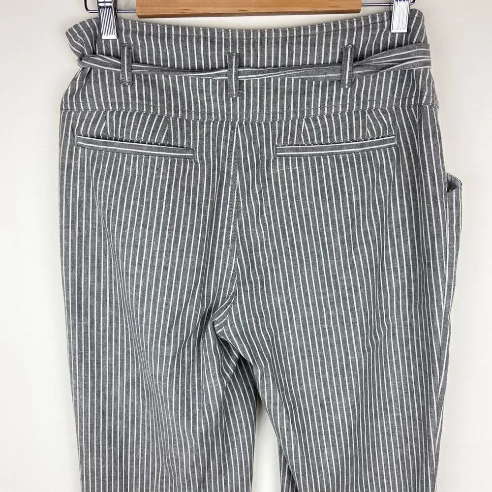 Sundance Rory Striped Belted Linen Pants - Gray & White